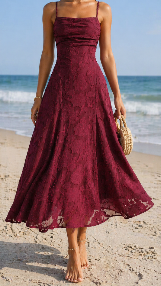 Vestido JACQUARD Rojo Vino
